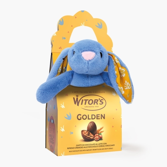 Praline de ciocolată cu lapte, cremă de alune și cereale Ovetti Golden, cu jucărie de pluș, 120g