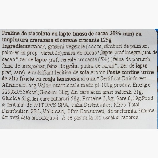 Praline de ciocolată cu umplutură de lapte și cereale Bianco Cuore 125g