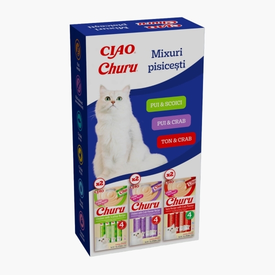 Mixuri pisicești Ciao Churu (pui/scoici, pui/crab, ton/crab) 336g