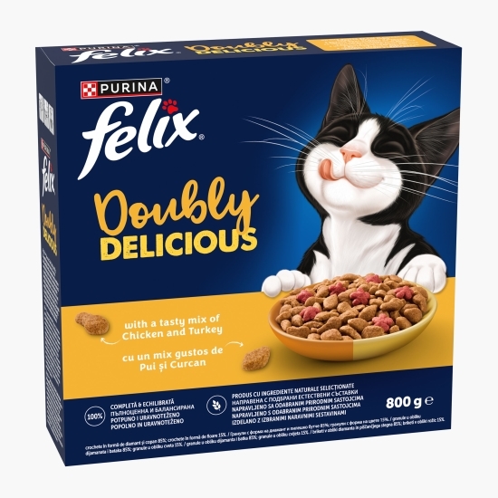 Hrană uscată pentru pisici Adult, 800g, Doubly Delicious, cu pui, curcan și sfeclă roșie