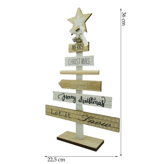 Decorațiune masă cu mesaje de Crăciun, crem-alb, lemn, 22.5cm x 36cm