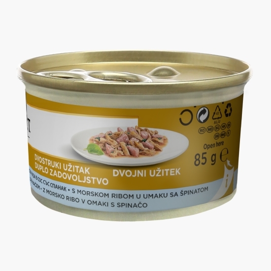 Hrană umedă pentru pisici, 85g, Double Pleasure cu pește oceanic și spanac în sos