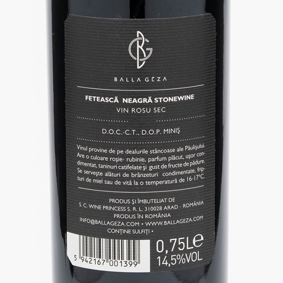 Vin roșu sec Stone Wine Fetească Neagră, 14.5%, 0.75l