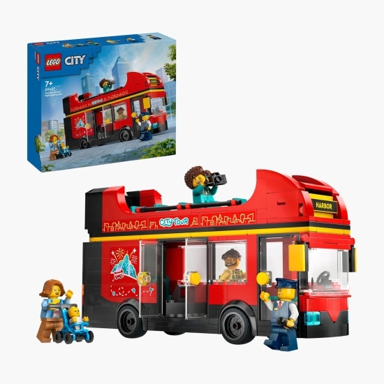 Autobuz turistic roșu cu etaj, 60407 City, 384 piese, +7 ani