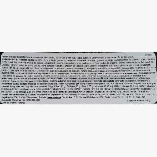 Baton proteic 33% cu aromă de ciocolată, 50g