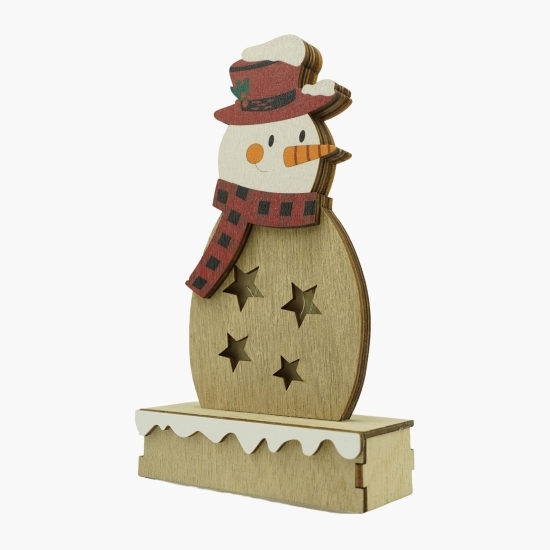 Decorațiune luminoasă de Crăciun Om de zăpadă, lemn, interior/exterior, 19x10x5cm