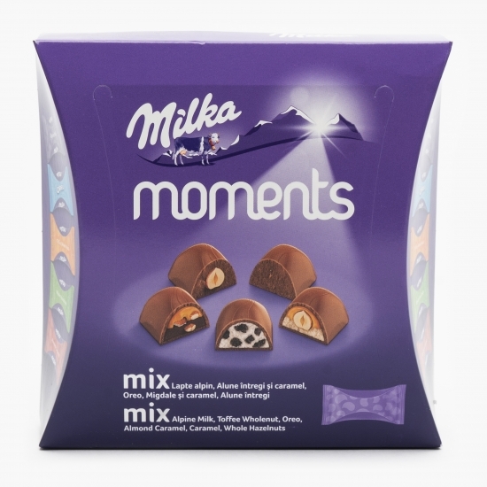 Ciocolată Moments mix cu lapte alpin, alune întregi, caramel, oreo și migdale 97g