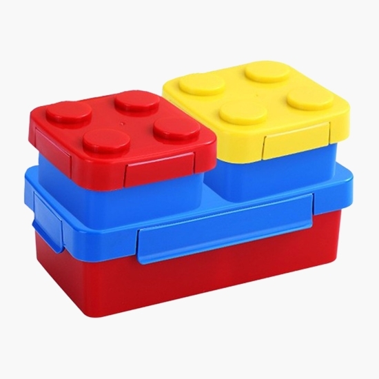 Set caserole pentru prânz interactive, cuburi de construit, plastic, multicolor
