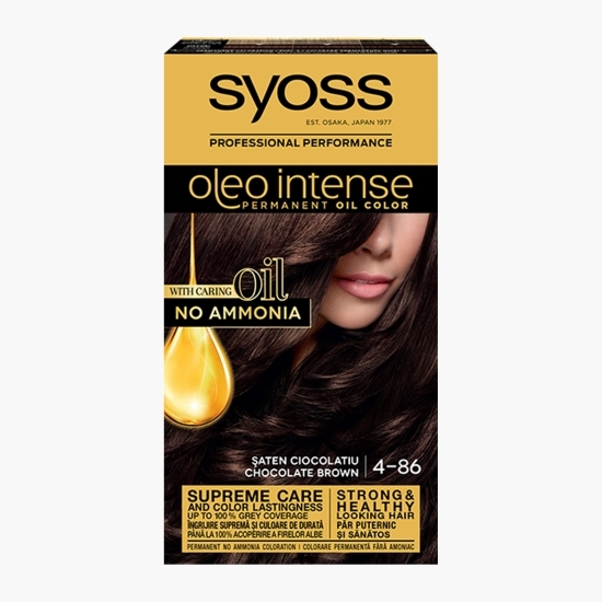 Vopsea permanentă pentru păr fără amoniac Oleo Intense, 4-86 șaten ciocolatiu, 115ml