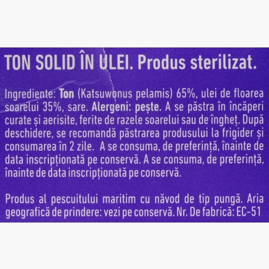 Ton solid în ulei vegetal 3x80g