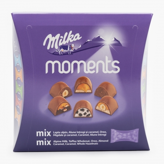 Ciocolată Moments mix cu lapte alpin, alune întregi și caramel, Oreo 169g