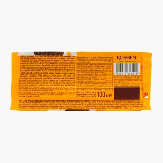Ciocolată cu lapte cu umplutură de lapte, caramel și biscuiți de cacao 100g