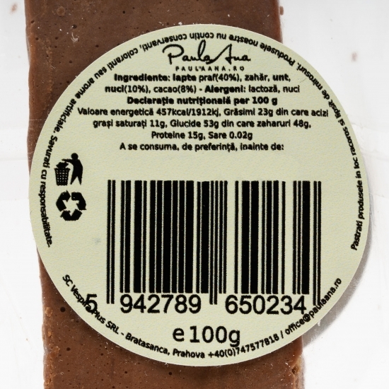 Baton lapte, cacao și nuci 100g