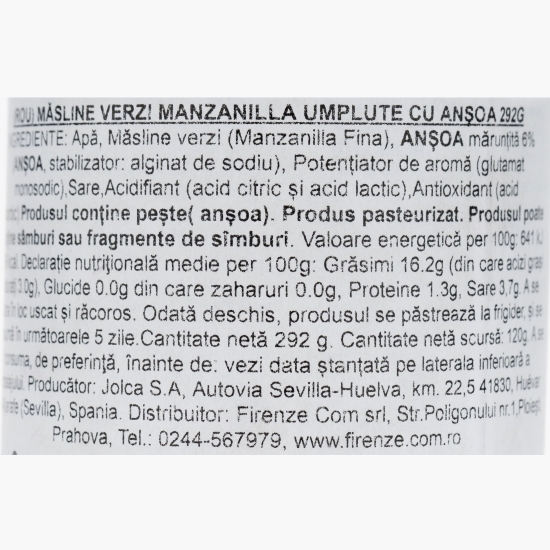 Măsline verzi Manzanilla umplute cu anșoa 292g