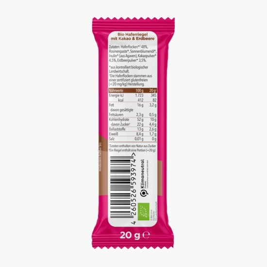 Baton BIO din ovăz cu cacao și căpșuni, +12 luni, 20g