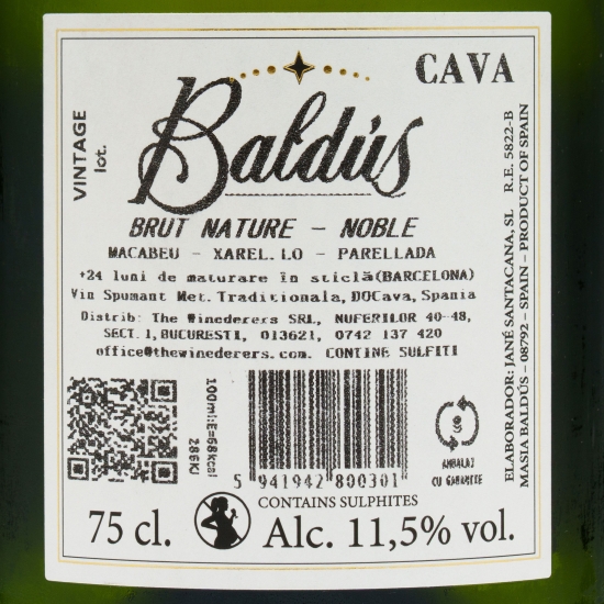 Vin spumant Cava Reserva Brut Nature, 11.5%, 750ml