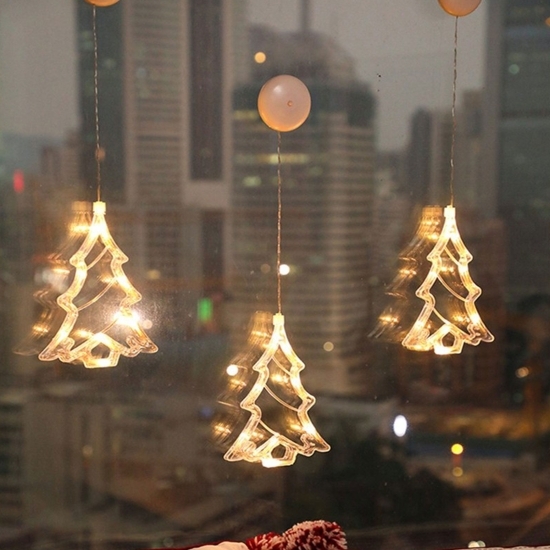 Decorațiune de Crăciun luminoasă în formă de brad, cu ventuză, 21x13 cm