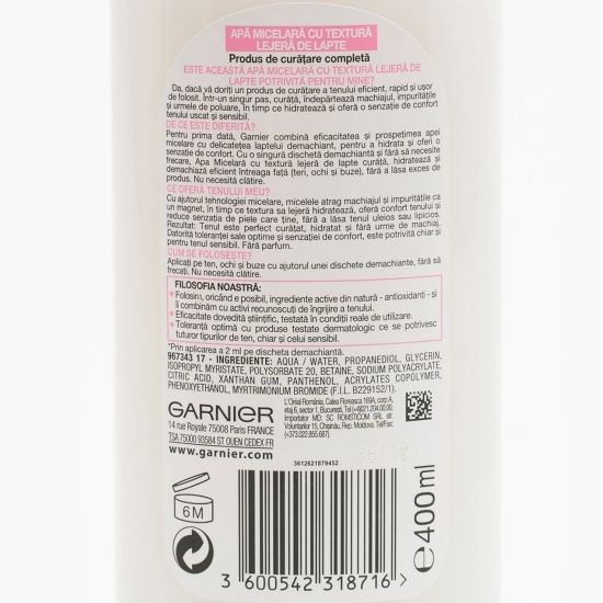 Apă micelară cu textură lejeră de lapte 400ml