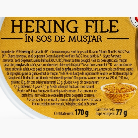 Hering file în sos de muștar 170g