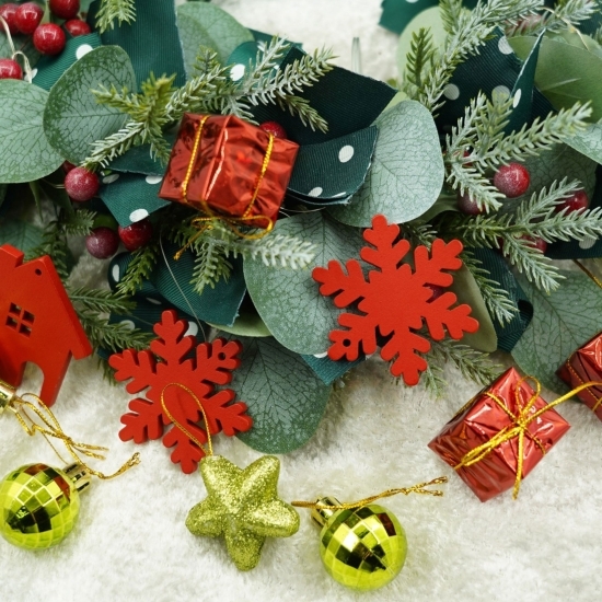 Set 24 ornamente de brad Glob, roșu/auriu, cutie 3cm x 20cm x 14cm