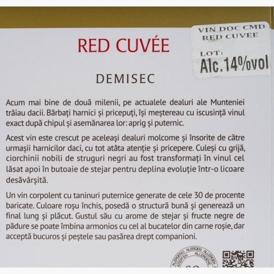 Vin roșu demisec cuvée, 14%, bag in box 2l
