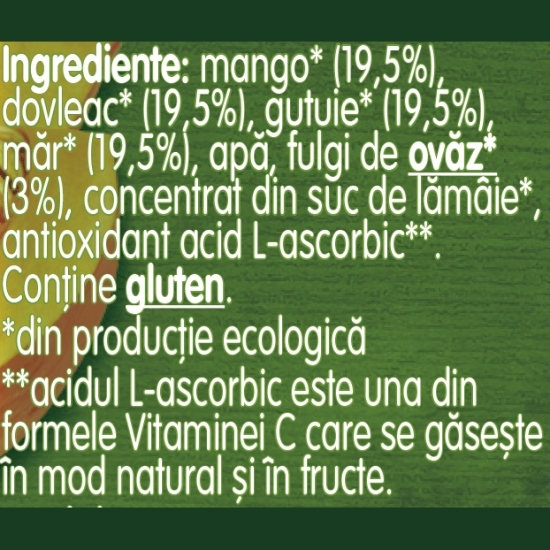 Piure ecologic de mango, dovleac, gutui și fulgi de ovăz, +8 luni, 190g