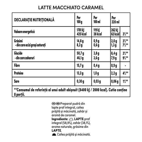Latte Macchiato Caramel 8 băuturi 145.6g, capsule cafea