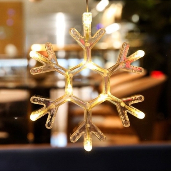 Decorațiune de Crăciun luminoasă în formă de Fulg, cu ventuză, 19x19 cm