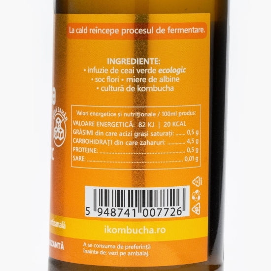 Kombucha băutură probiotică energizantă cu miere și soc 330ml