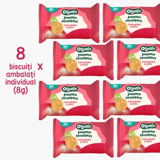 Biscuiți ECO pentru copii, cu umplutură de căpșuni și mere, +3 ani, 64g