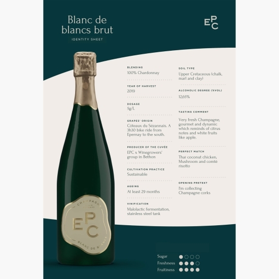Șampanie Blanc de Blancs, Brut, 12.65% alc., 0.75l