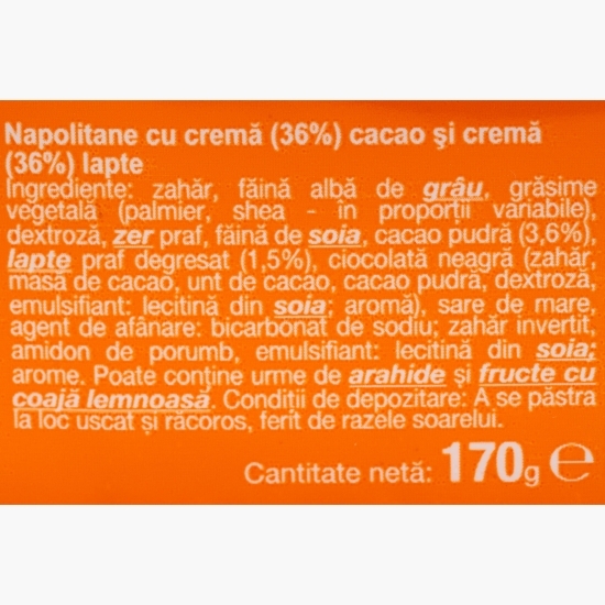 Napolitane cu cremă de cacao și cremă de lapte 170g