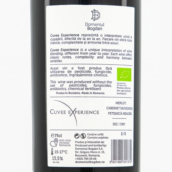 Vin roșu sec eco Cuvee Experience Merlot, Cabernet Sauvignon & Fetească Neagră, 15.5%, 0.75l