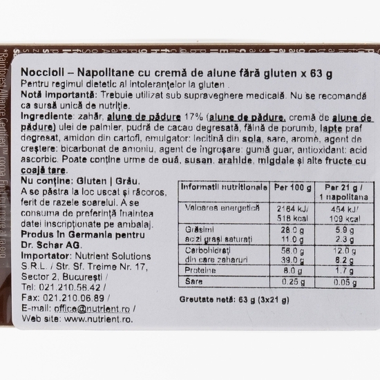 Napolitane cu cremă de alune fără gluten 63g