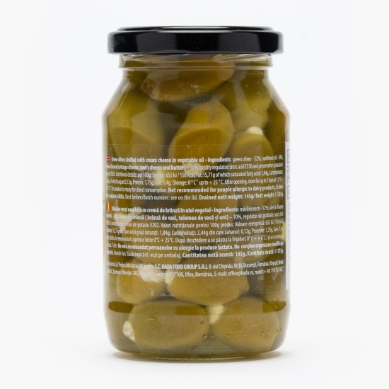 Măsline verzi umplute cu cremă de brânză, în ulei vegetal 235g