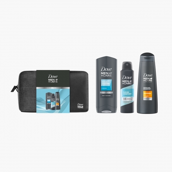 Set cadou Clean Comfort gel de duș 250ml + antiperspirant spray 150ml + șampon 250ml + geantă pentru cosmetice