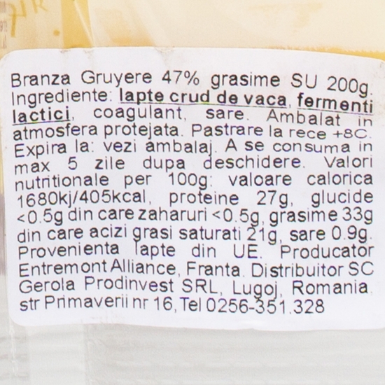 Brânză Gruyère 47% grăsime 200g