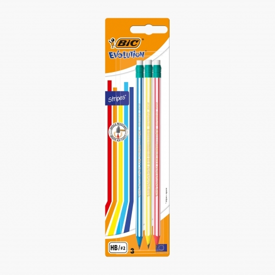 Set 3 creioane grafit Evolution Stripes 646 cu radieră