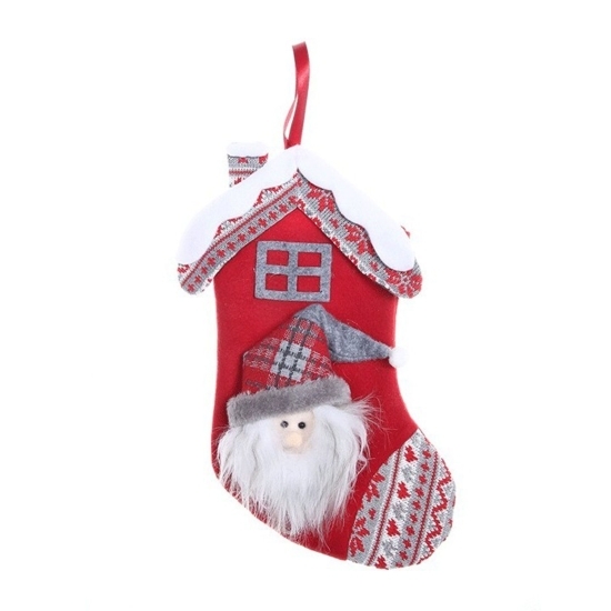 Ciorap cadouri, roșu, imprimeu Moș Crăciun, mărimea 15x30 cm