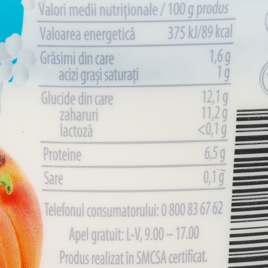 Iaurt cu caise fără lactoză, 1.6% grăsime, 150g