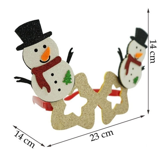 Ochelari petrecere de Crăciun, formă de stea cu om de zăpadă, bej