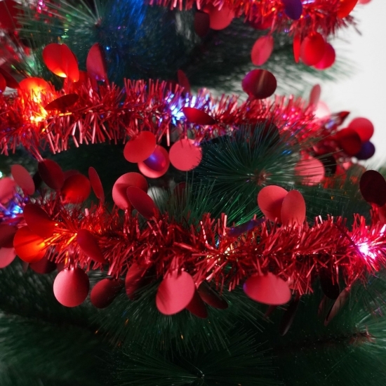 Beteală Crăciun cu LED, roșie, model cu paiete rotunde, 2m x 5cm