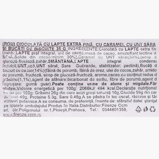 Baton de ciocolată cu lapte cu umplutură de caramel și biscuiți, fără gluten 35g