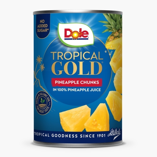 Ananas cuburi, în suc propriu, Tropical Gold, conservă 567g
