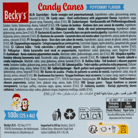 Bastonașe de acadea cu aromă mentă Candy Canes, 25x4g (100g)