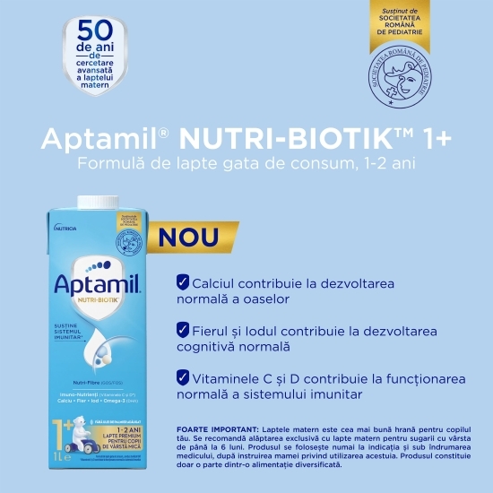 Lapte premium NUTRI-BIOTIK gata de consum, 1+ ani, 1l