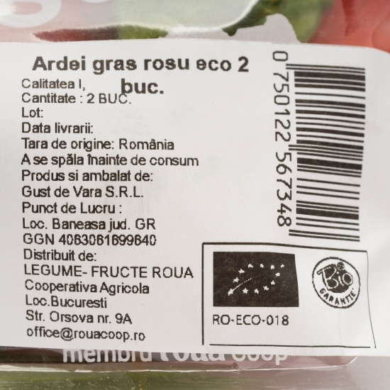 Ardei gras roșu eco România 2 buc