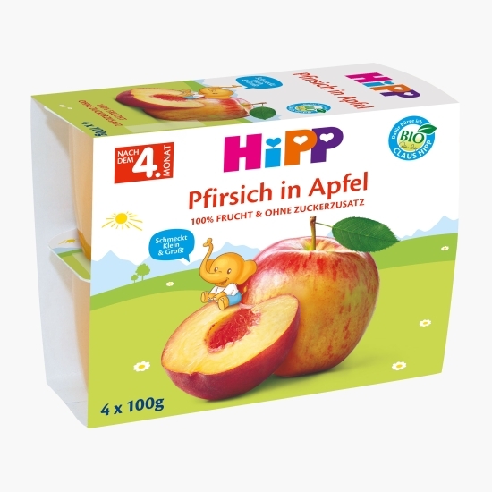 Gustare eco cu fructe–mere și piersici, +4 luni, 4x100g