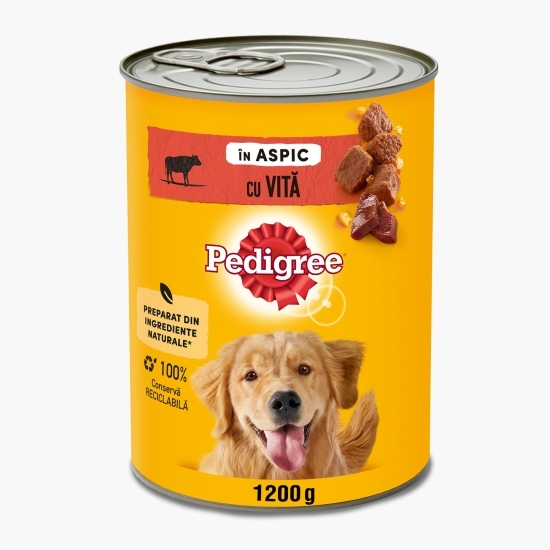 Hrană umedă completă pentru câini adulți, 1200g, cu vită în aspic 