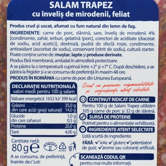 Salam Trapez cu înveliș de mirodenii, feliat 80g